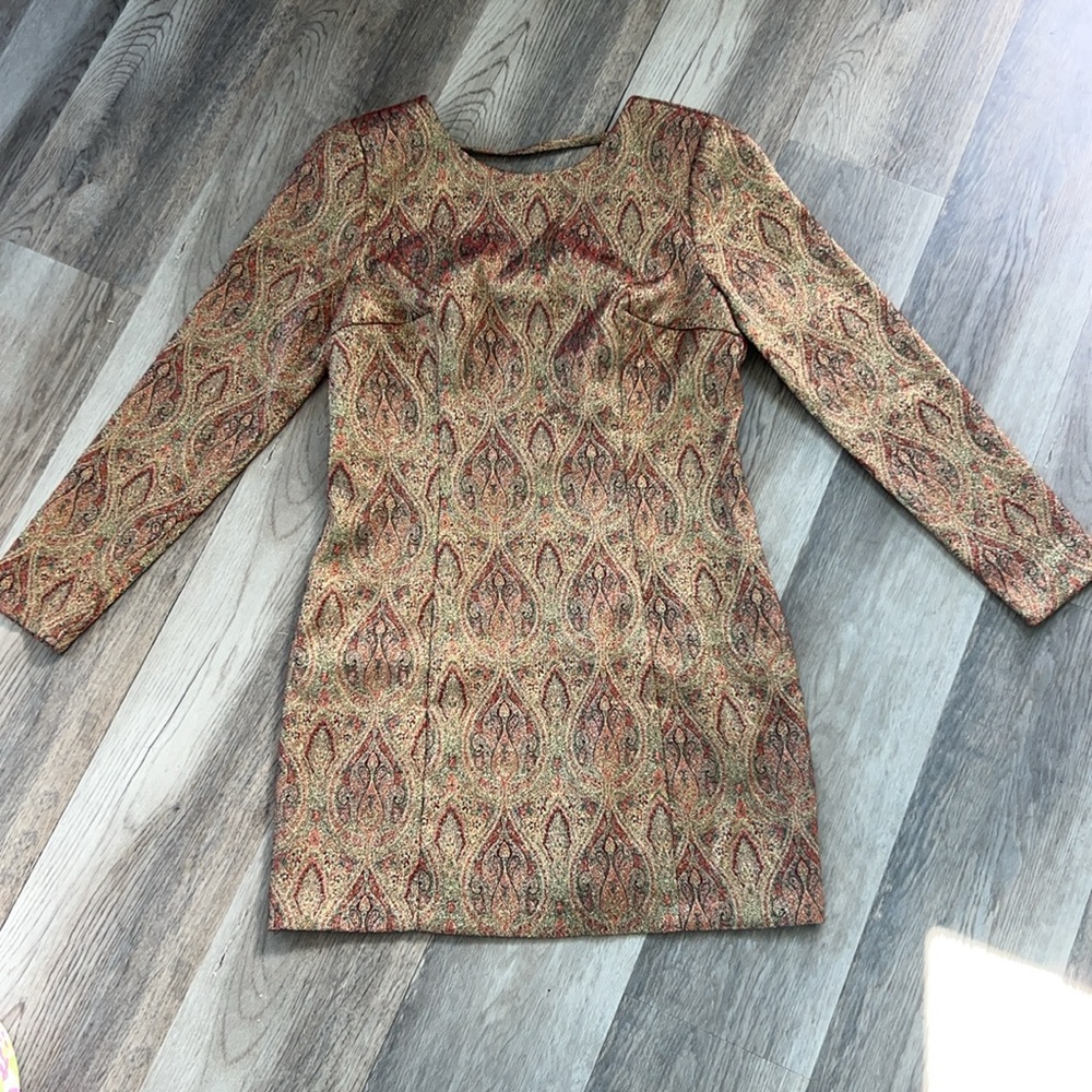 Express Jacquard Shimmer Metallic Multicolor Long Sleeve Short Dress 12
